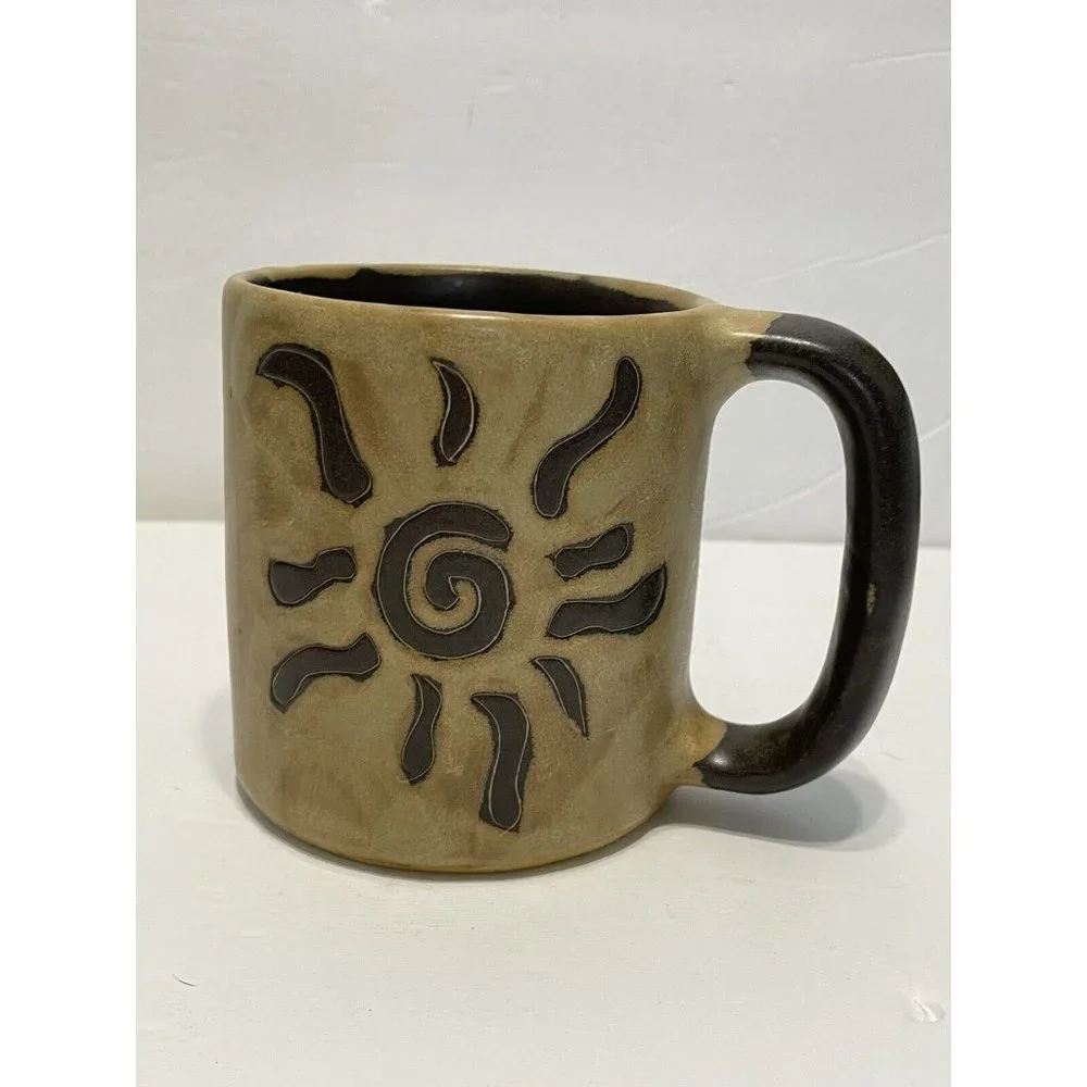 Mara of Mexico Brown Stoneware Coffee Mug Tea Cup Sun Energy Positivity Clarity - Picture 4 of 9